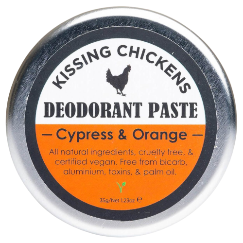kissing chickens natural deodorant paste cypress & orange tin
