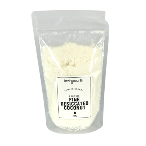 loving earth organic desiccated coconut, preservative free, additive free